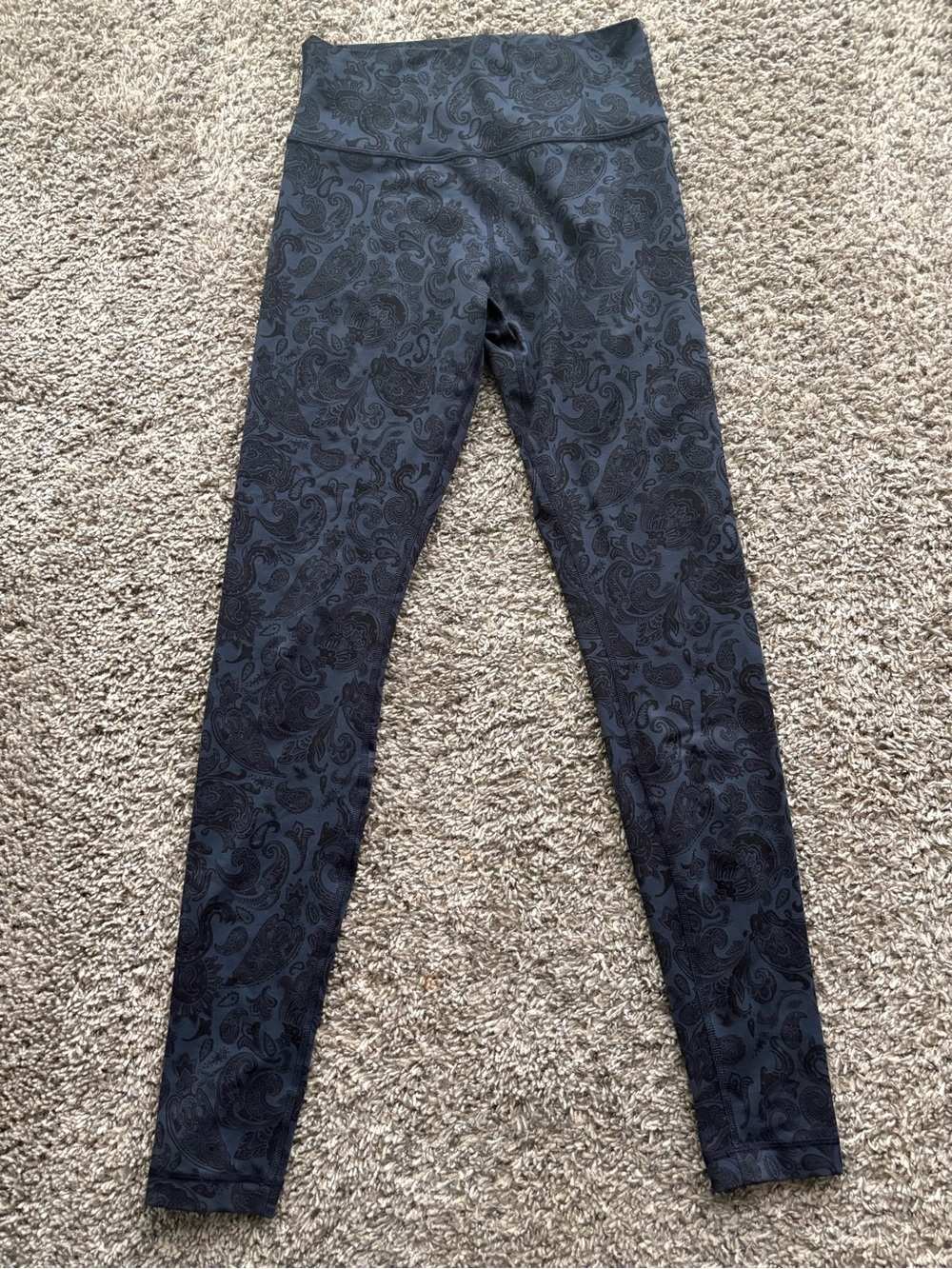Lululemon High Rise Paisley Print Leggings Slate Blue Grey Black Size 8